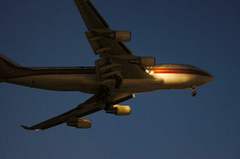暗闇にカリッタ航空のB−747。α55 SLT-A55VY 85mm F2.8 SAM SAL85F28。クリックすると大きくなります。